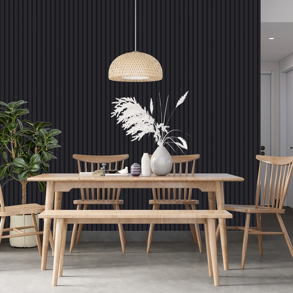 Papel De Parede Ripado Liso Amadeirado Cor Preto Fosco 9m