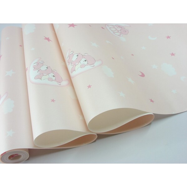 Papel De Parede - Rosa Com Desenhos Infantis - Rolo Com 10m X