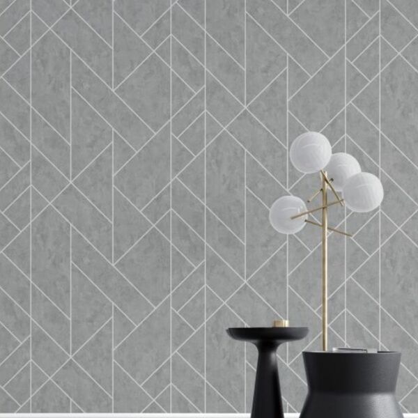 Papel De Parede Santorini Geométrico Cinza Sn82