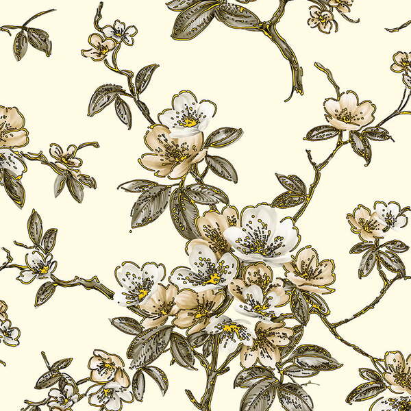 Papel De Parede Seven Florido Marrom Com Dourado