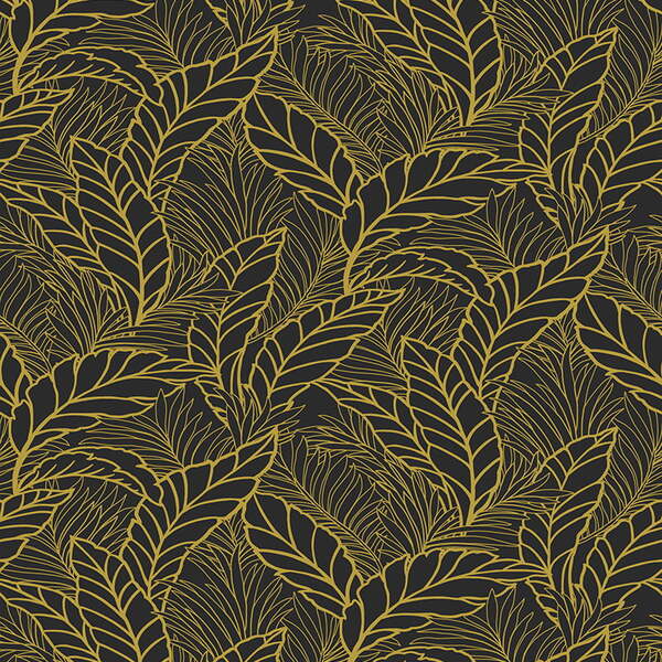 Papel De Parede Seven Folhas Douradas E  Preto