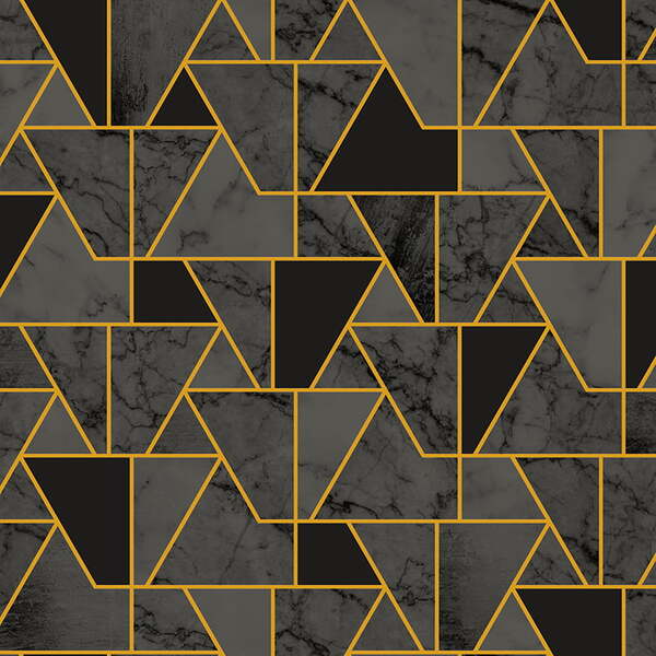 Papel De Parede Seven Geometrico Grafite Com Dourado