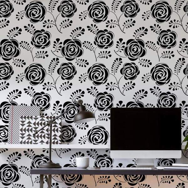 Papel De Parede Silhueta De Flores Com Fundo Branco-60x300cm