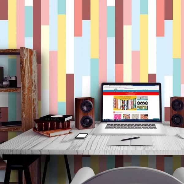 Papel De Parede Tábuas Coloridas - 0 50 X 3 00 Metros