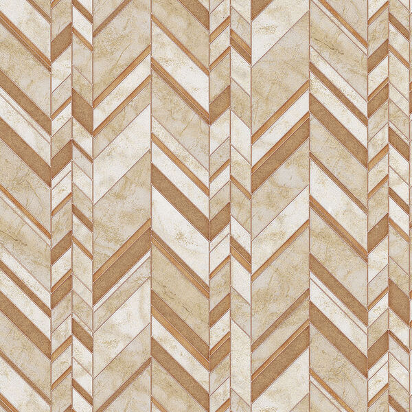 Papel De Parede Terra Gracia Herringbone Marbe (copper Gold)