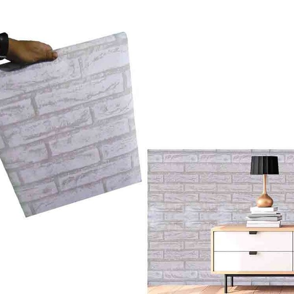 Papel De Parede Tijolinho Pedra Branca Autoadesivo Fosco Vini