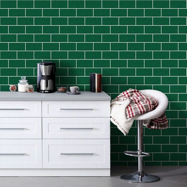 Papel De Parede Tijolo Ret Verde - 0 50 X 3 00 Metros