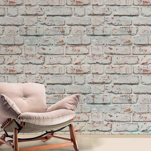 Papel De Parede Tijolos Marrom Pintados De Brancos-60x300cm