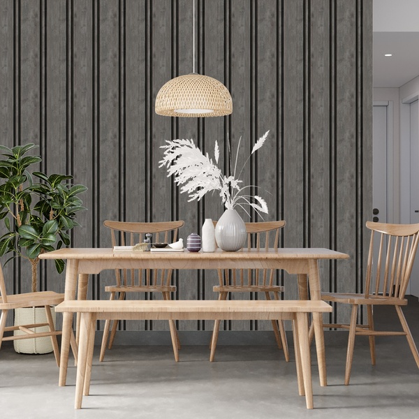 Papel De Parede Tipo Ripado Madeira Natural Cinza Quarto 6m