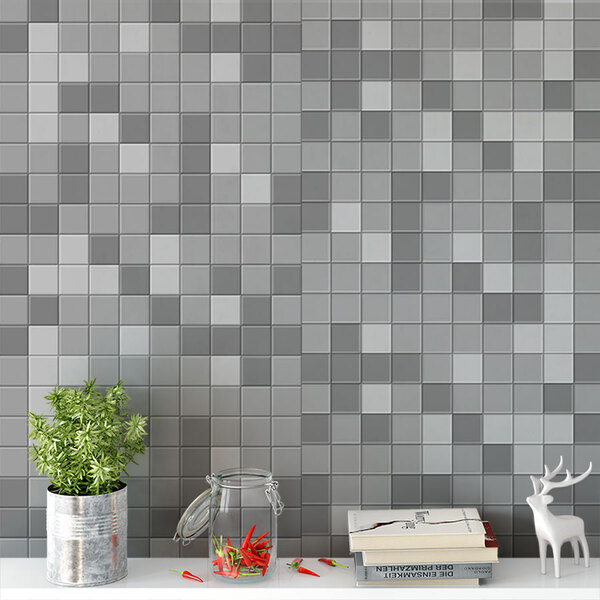 Papel De Parede Tons De Cinza Azulejo Lavável Pastilhas