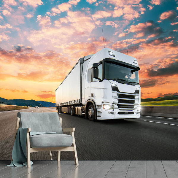 Papel De Parede Transporte Caminhão Logistica Sala Adesivo -