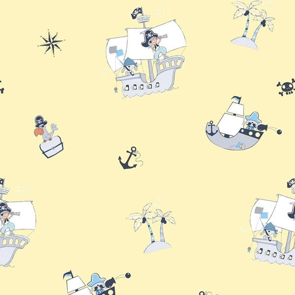 Papel De Parede Treboli Amarelo Piratas 5832 - Rolo: 10m X 0,