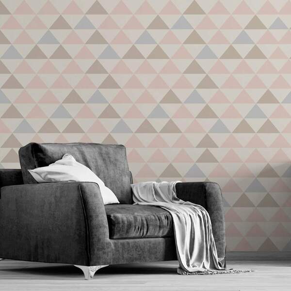 Papel De Parede Triângulos Cores Pasteis Bege-60x300cm