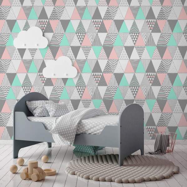 Papel De Parede Triângulos Divertidos Pasteis-60x300cm
