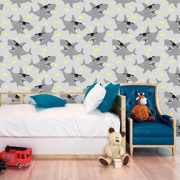 Papel De Parede Tubarões Óculos Gray - 0 50 X 3 00 Metros