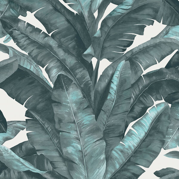 Papel De Parede Unique Un5001 Folhas Azul Com Branco- Rolo Fe