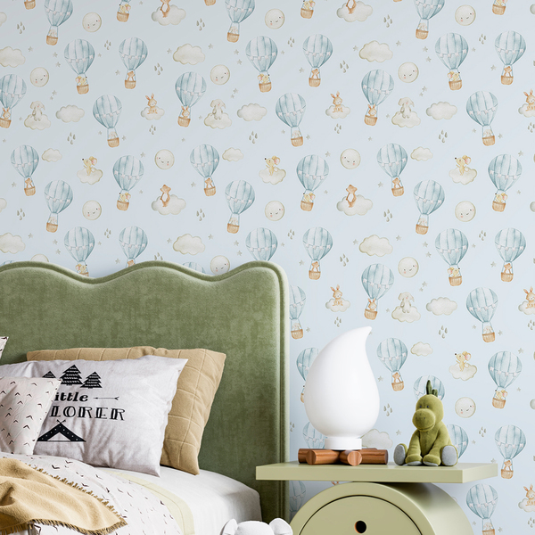 Papel De Parede Ursinho Infantil Lavavel Balões Azul Quarto M