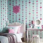 Papel de Parede Verde Água Estampa de Coração Quarto 4m²