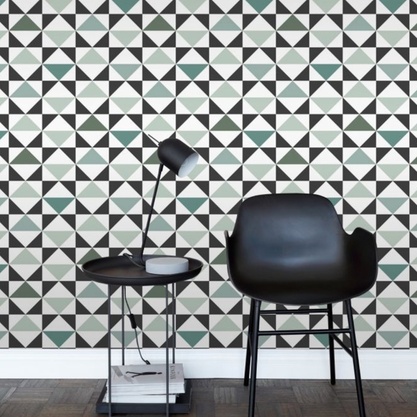 Papel De Parede Verde E Branco Estampa Triângulo Quarto 4m²
