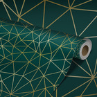 Papel De Parede Verde-mar Linhas Douradas Auto Colante 9m