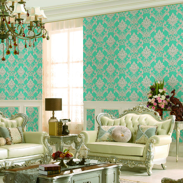 Papel De Parede Vinílico Evolux 10mx53 Cm - Damasco Azul D184