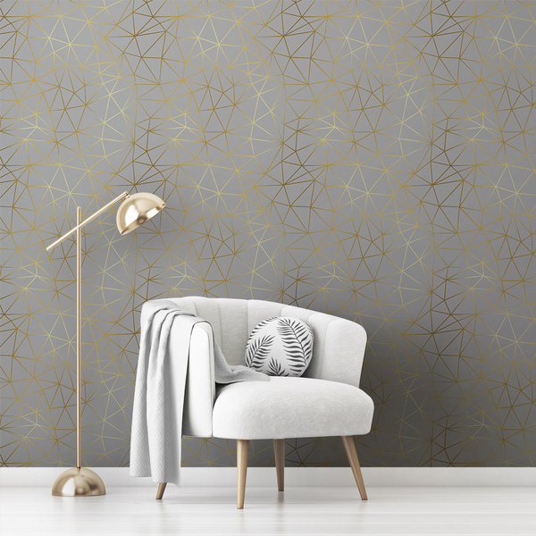 Papel De Parede Vinilico Formas Geomnétricas Cinza Gold 6m