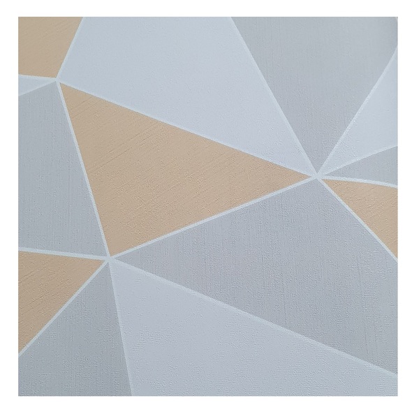 Papel De Parede Vinílico Geométrico Cinza/bege/laranja 0,53x1