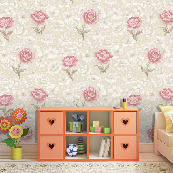 Papel De Parede Vinílico Importado Lavável Floral Rosa com Be
