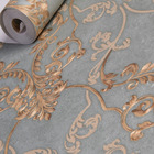 Papel De Parede Vinilico Lavavel Arabesco Azul Dourado 10m