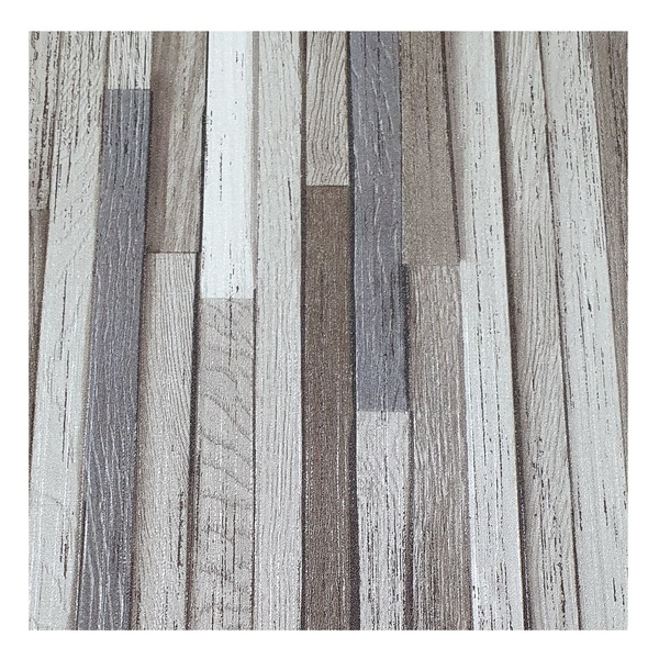 Papel De Parede Vinílico Madeira Cinza/marrom Com Brilho 0,53