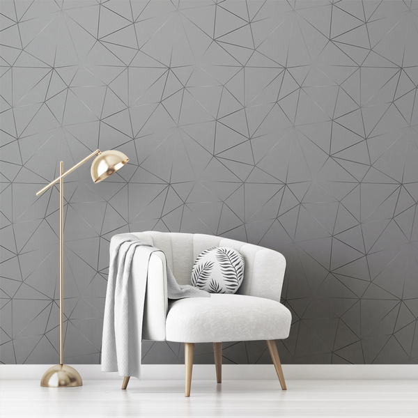 Papel De Parede Vinilico Pirâmides Cinza Escuro Lavável 6m