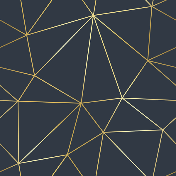 Papel De Parede Vinilico Triangular Azul Oxford Dourado 3m