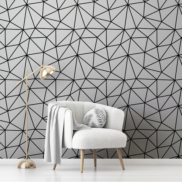 Papel De Parede Vinilico Triangular Branco Com Linhas 6m