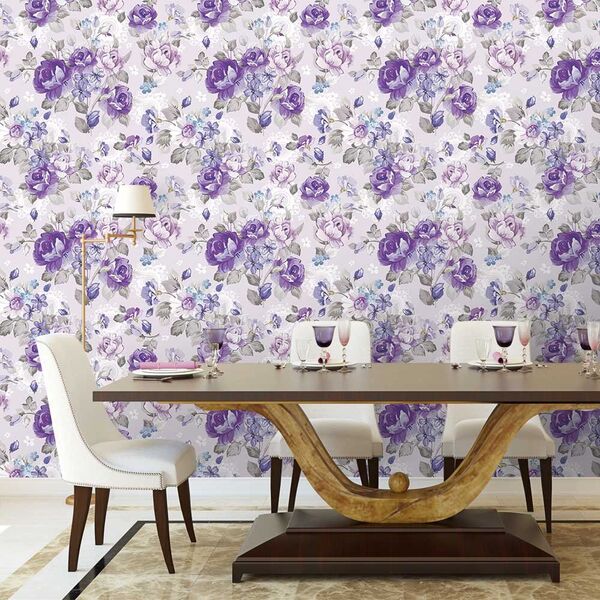 Papel De Parede Violet Roses - 0 50 X 2 50 Metros