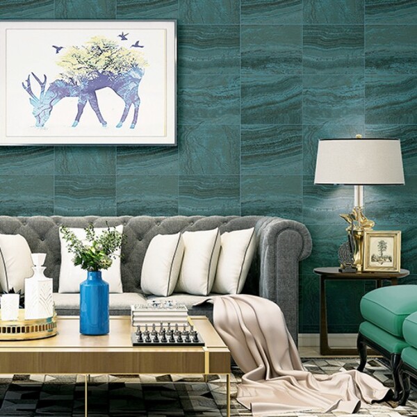 Papel De Parede Wiler Essencial - Azulejo Marmorizado Verde E