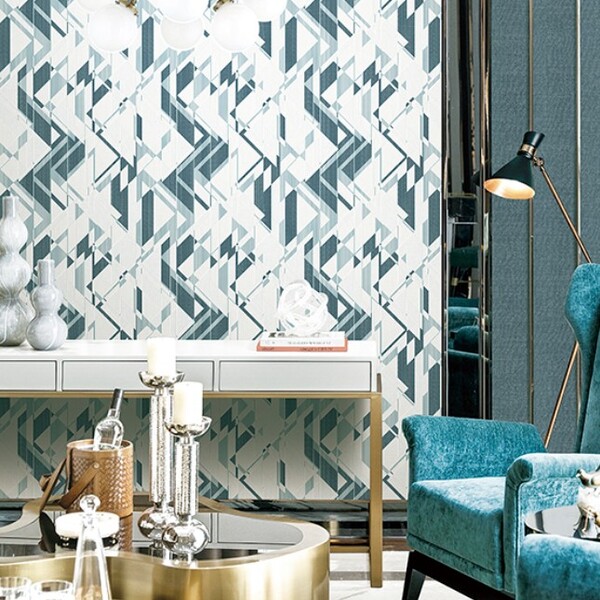 Papel De Parede Wiler Essencial - Geométrico Branco E Azul Es