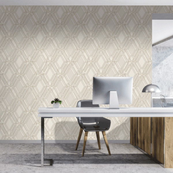 Papel De Parede Wiler Reflets - Geométrico Rosê E Dourado