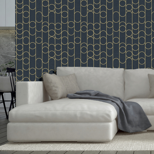 Papel De Parede Wiler Star – Geométrico Azul E Dourado