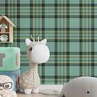 Papel De Parede Xadrez Verde Com Detalhes Amarelos-60x300cm