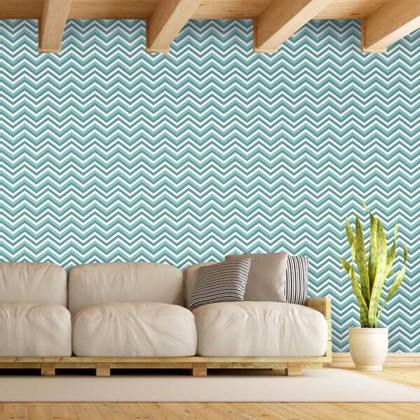 Papel De Parede Zig Zag Tons De Azul - 0 50 X 2 50 Metros