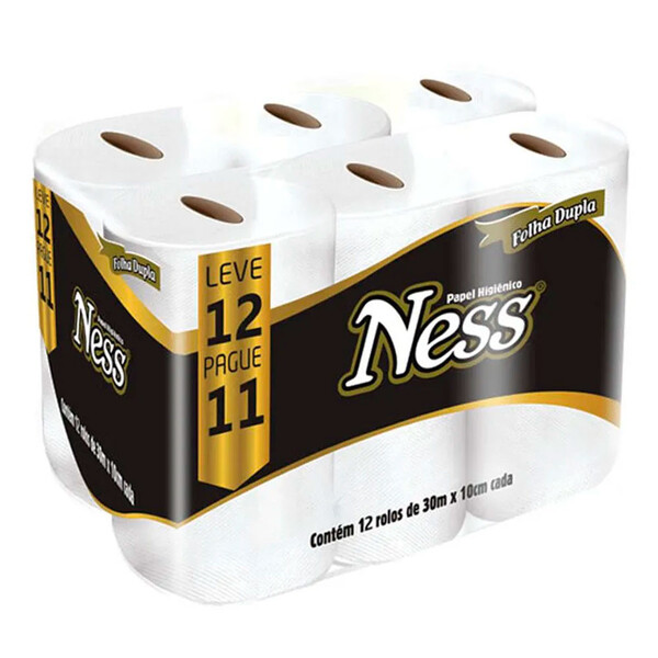 Papel Higiênico Folha Dupla 30m Com 12 Rolos Ness