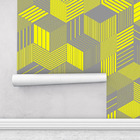 Papel Parede Adesivo Geométrico Cubos Amarelos Cinza Sala 3m
