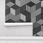 Papel Parede Adesivo Geométrico Cubos Listra Preto Lavável