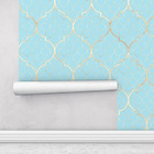 Papel Parede Adesivo Moderno Azul Gold Sereia Thalita Sala