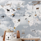 Papel Parede Adesivo Personalizado Mapa Mundi Safari Infanti