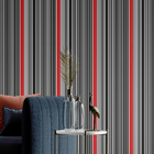 Papel Parede Adesivo Sala Quarto Listras Preto Vermelho 3m