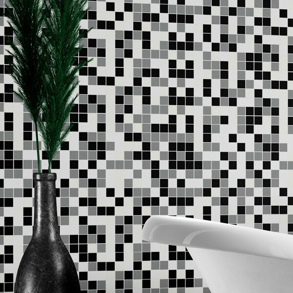 Papel Parede Decor Cozinha Pastilha Preto Cinza Lavável 1,5m