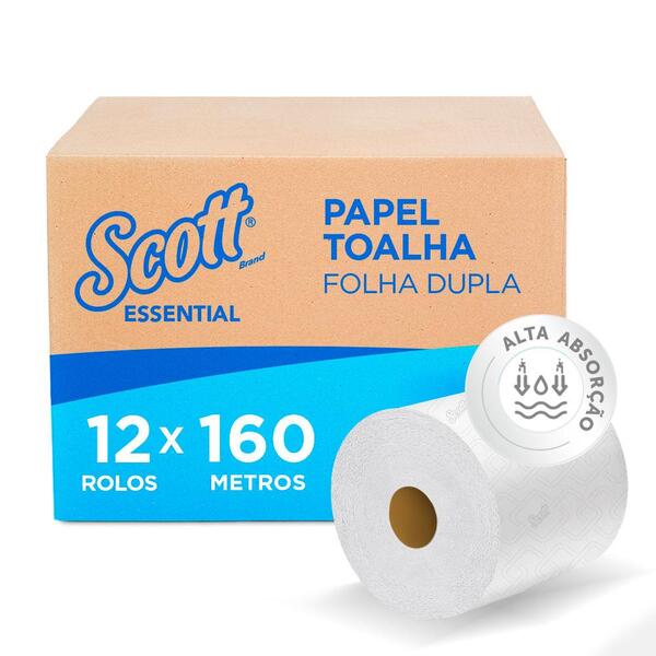 Papel Toalha Rolo Scott Essential 160m - Caixa Com 12 Rolos