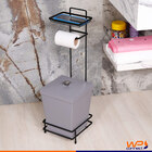 Papeleira Preta Com Lixeira Quadrada E Acessório Lenço E Celu