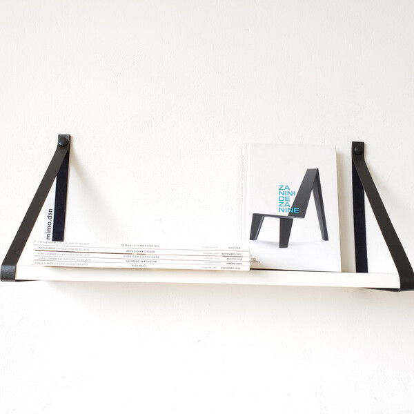 Par Alças 2cm Couro Sint. + Prateleira 60x18 + Tampas 1c Cour